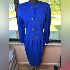 Outlander Blue Sheath Dress Long Sleeve Gold Accents Buttons Size Large